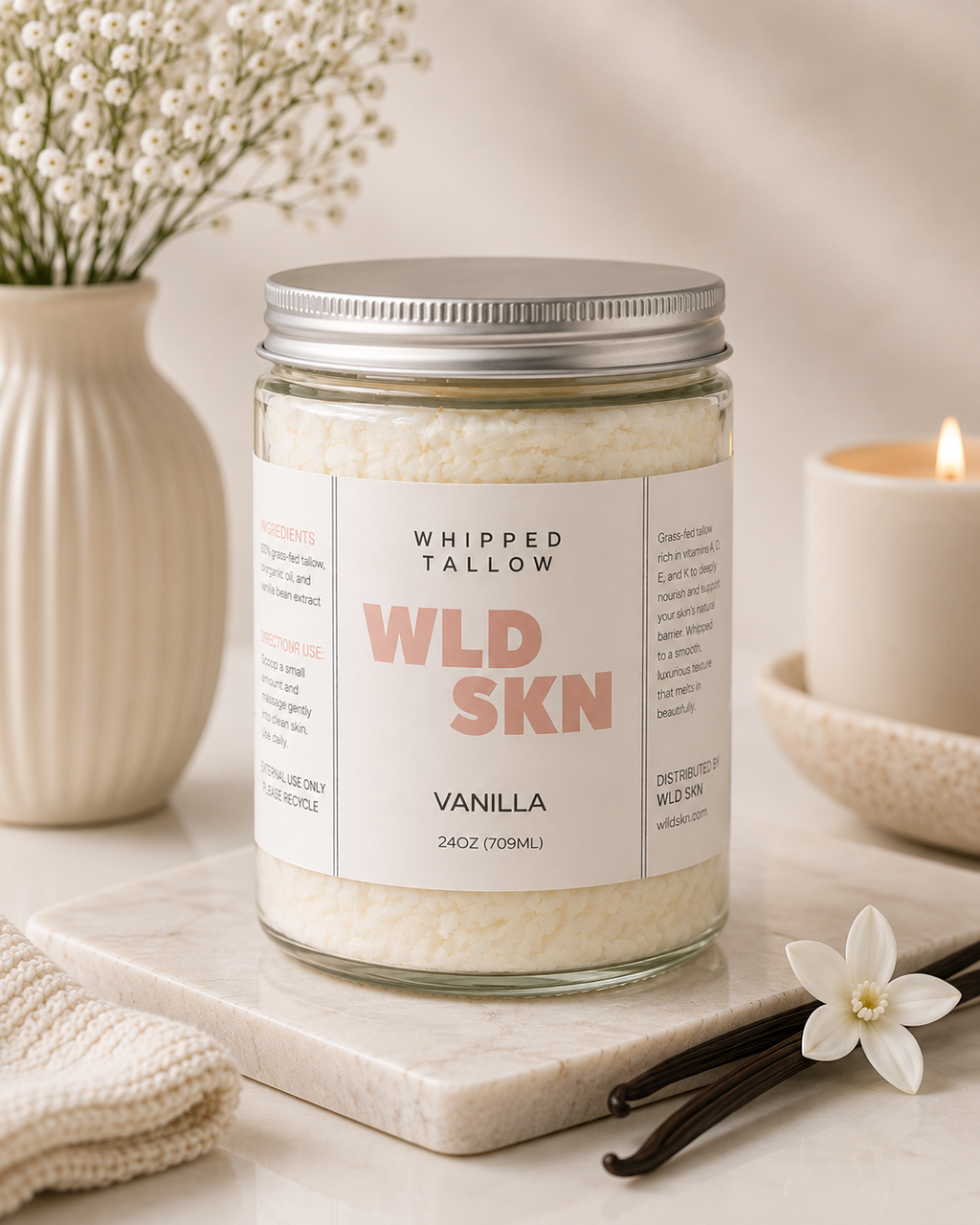 Vanilla Whipped Tallow Moisturizer | Premium Beef Tallow Skincare | WLD SKN Tallow