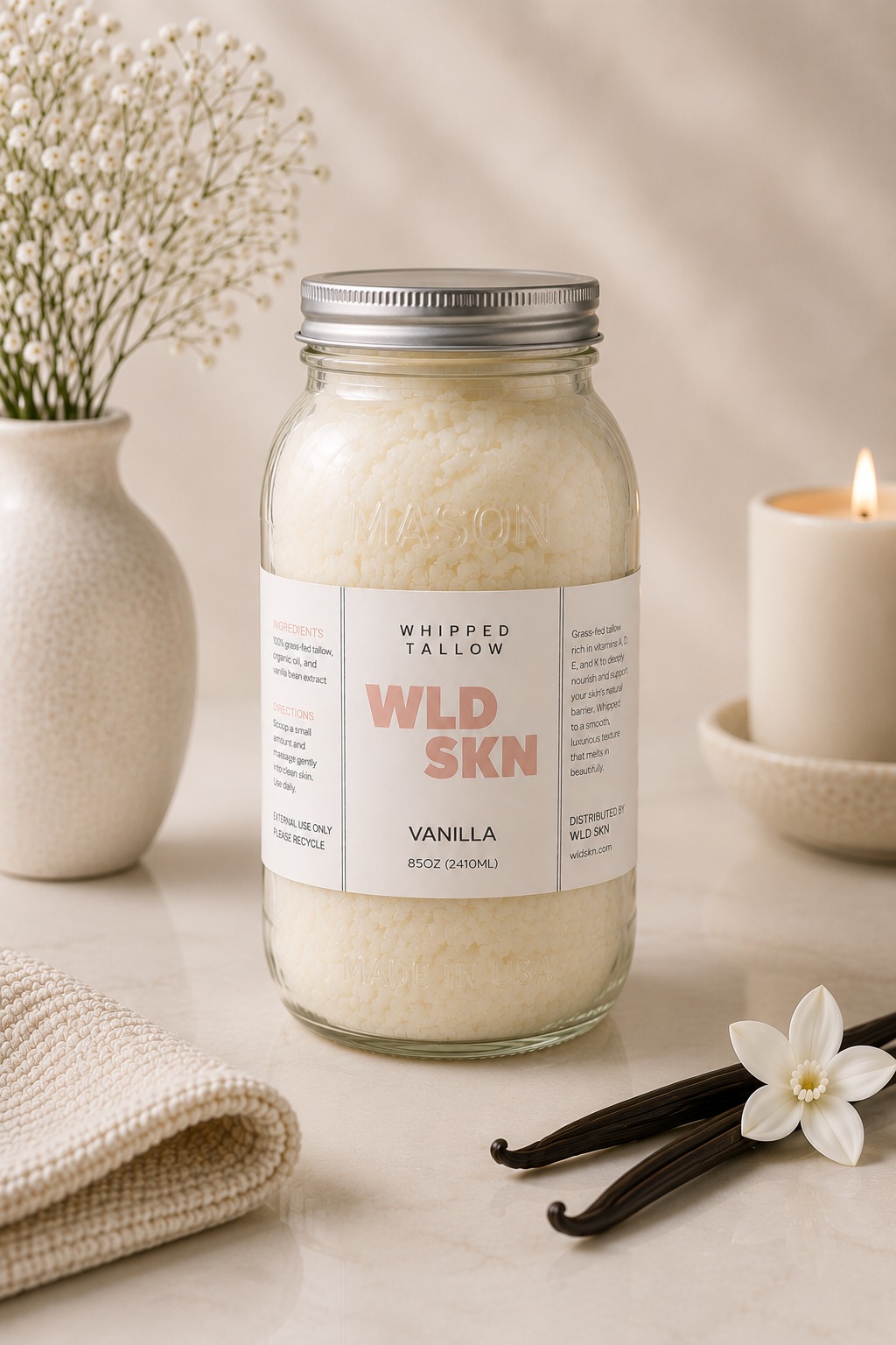 Vanilla Whipped Tallow Moisturizer | Premium Beef Tallow Skincare | WLD SKN Tallow
